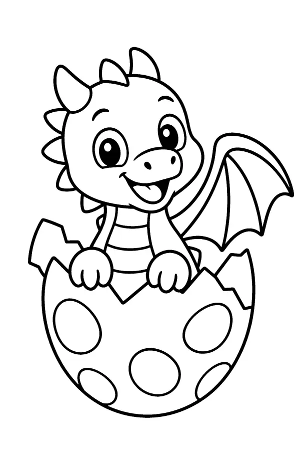 Coloriage facile d’un dragon dans son œuf