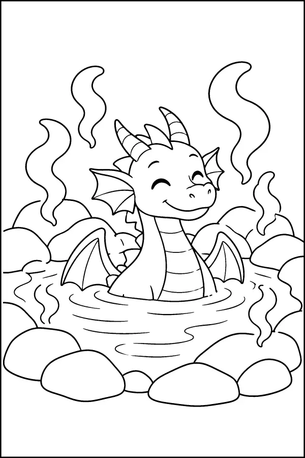 Coloriage d’un dragon dans une source chaude