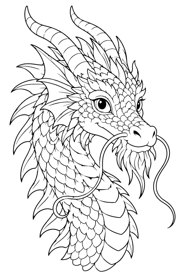 Coloriage détaillé d’un portrait de dragon