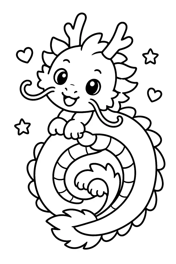 Coloriage d’un dragon enroulé en spirale