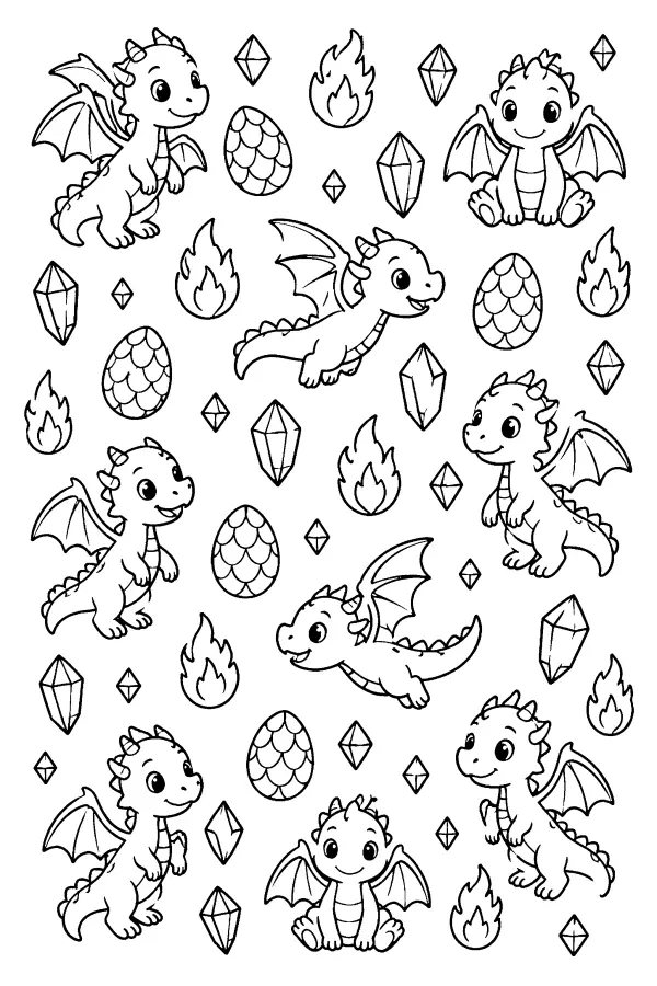 Dessin à colorier motif de dragons et trésors