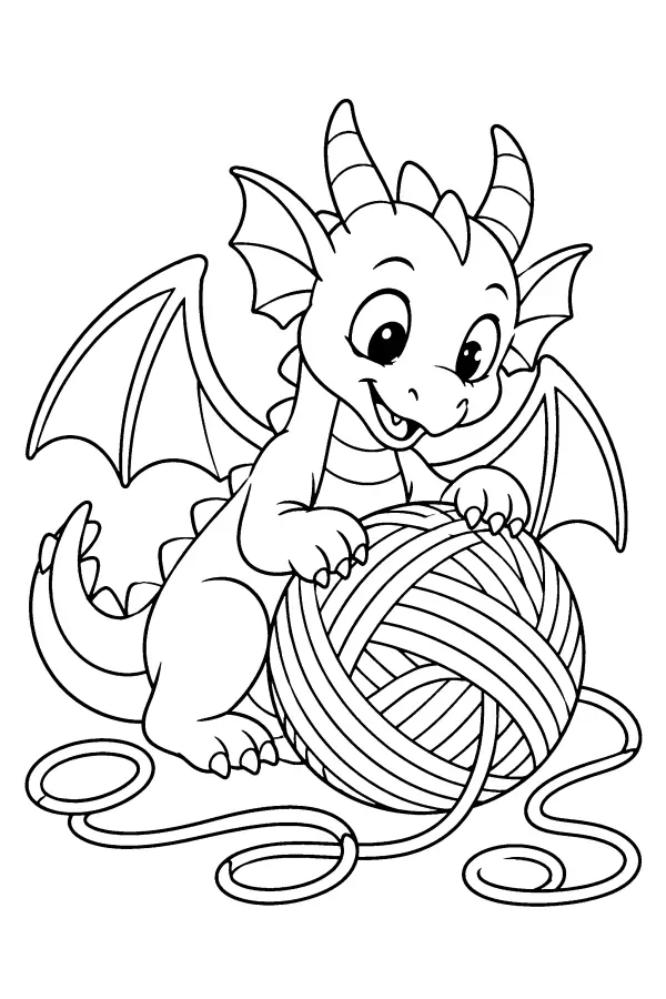 Dessin à colorier d’un dragon et une pelote