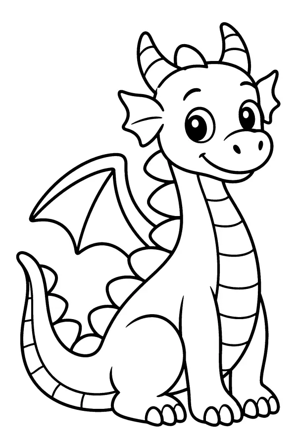 Dessin à colorier d’un petit dragon amical
