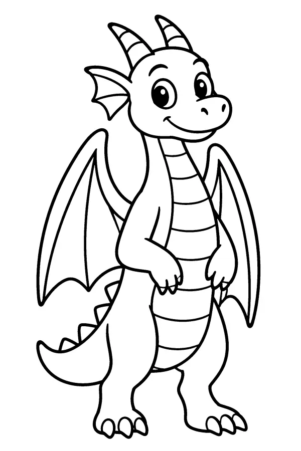 Dessin à colorier facile d’un dragon debout