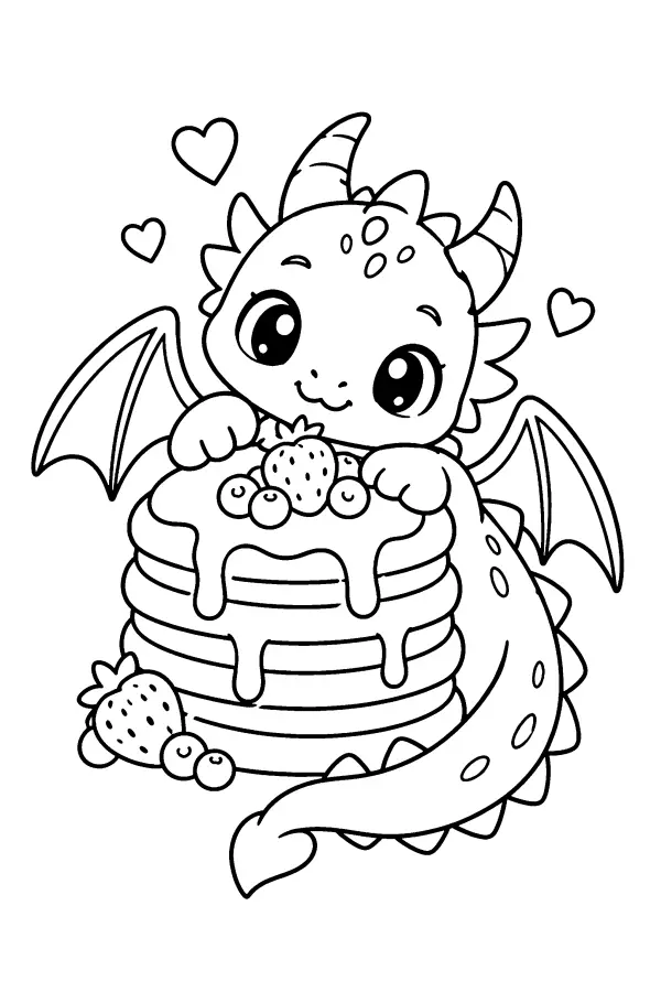 Dessin à colorier d’un dragon avec des pancakes
