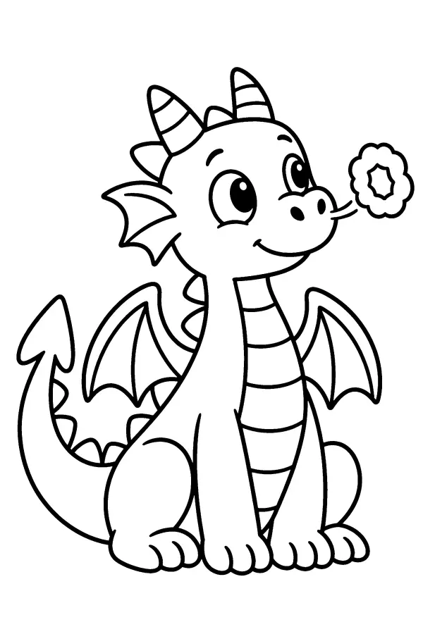 Coloriage d’un dragon avec un anneau de fumée