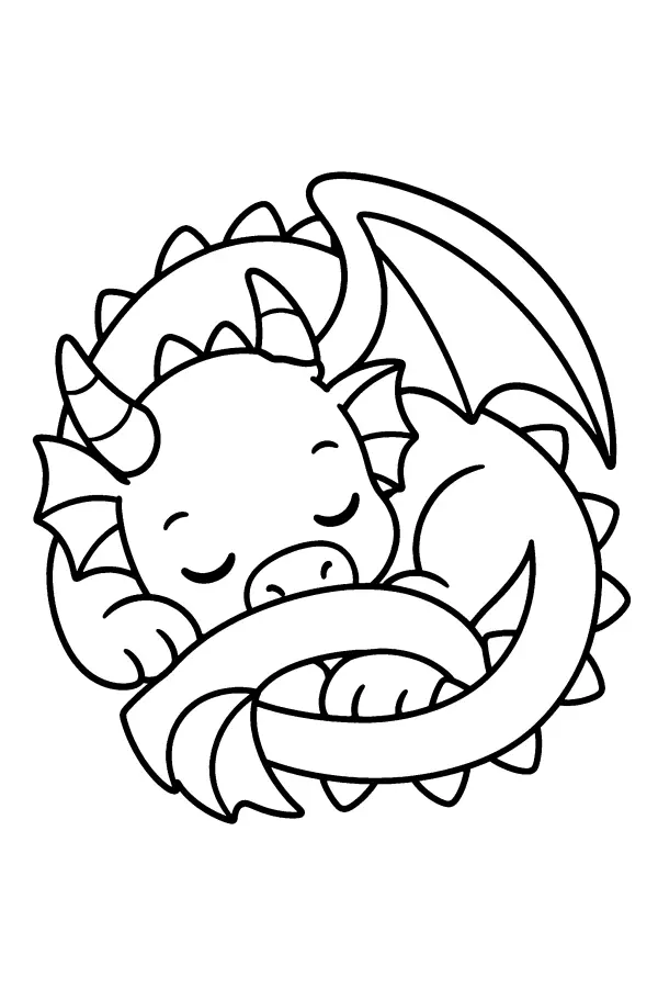Dessin à colorier facile d’un dragon qui dort