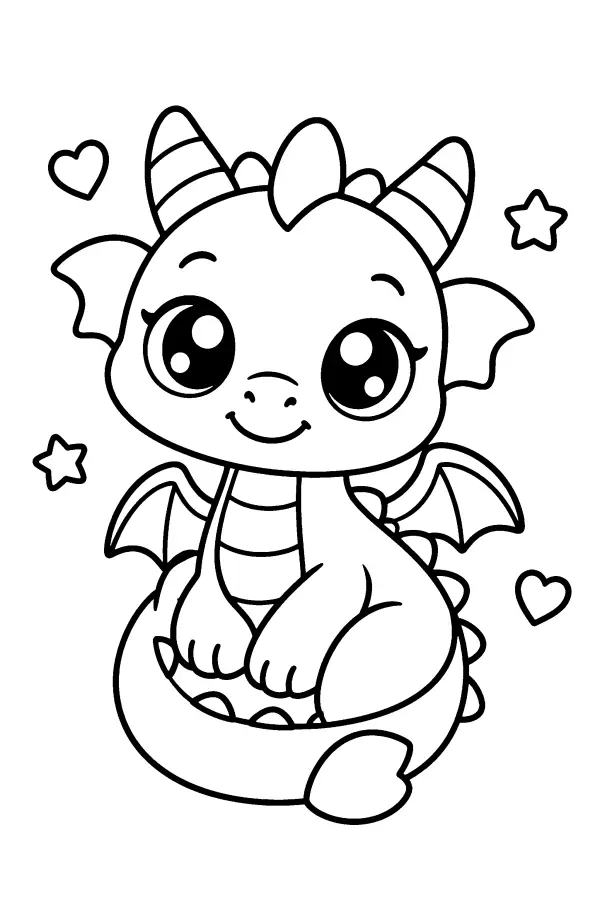 Coloriage facile d’un bébé dragon étoilé