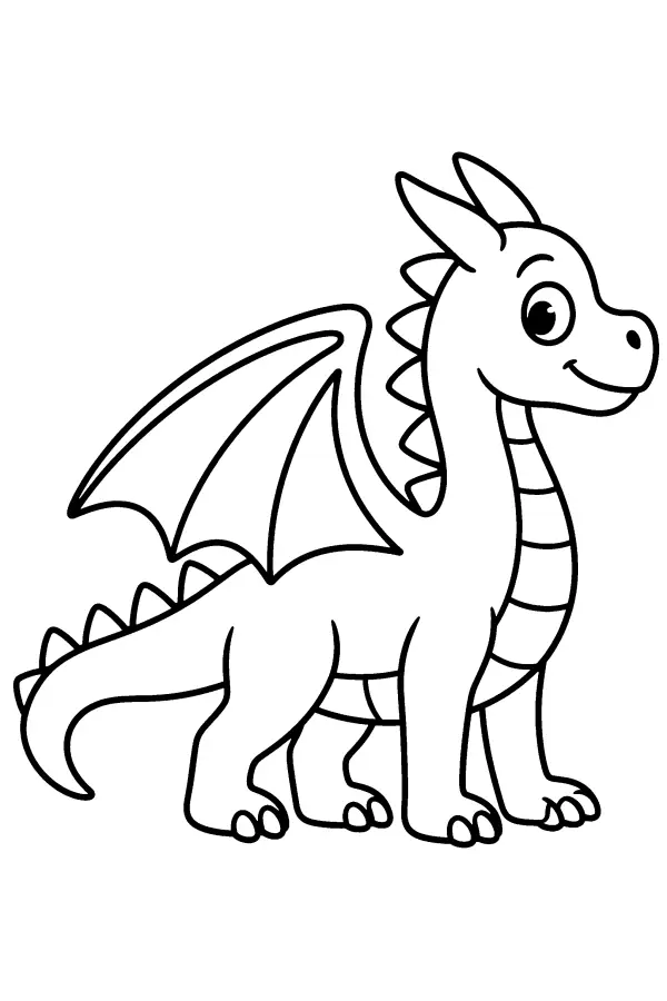 Dessin à colorier d’un dragon ailé de profil