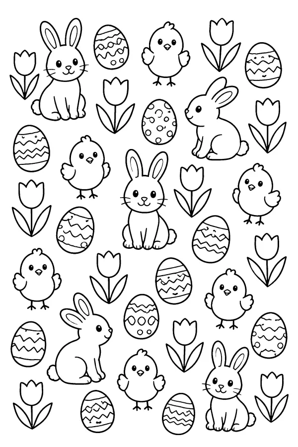 Bunnies Eggs And Tulips