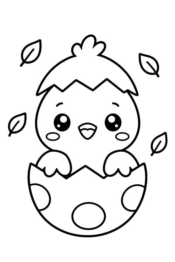 Chick And Spring Leaves