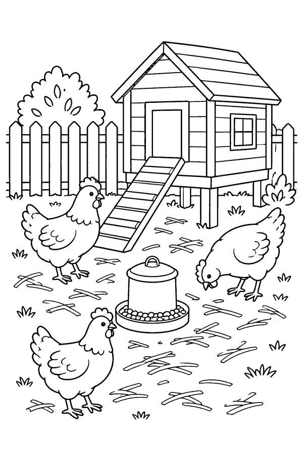 Hens In The Coop Yard