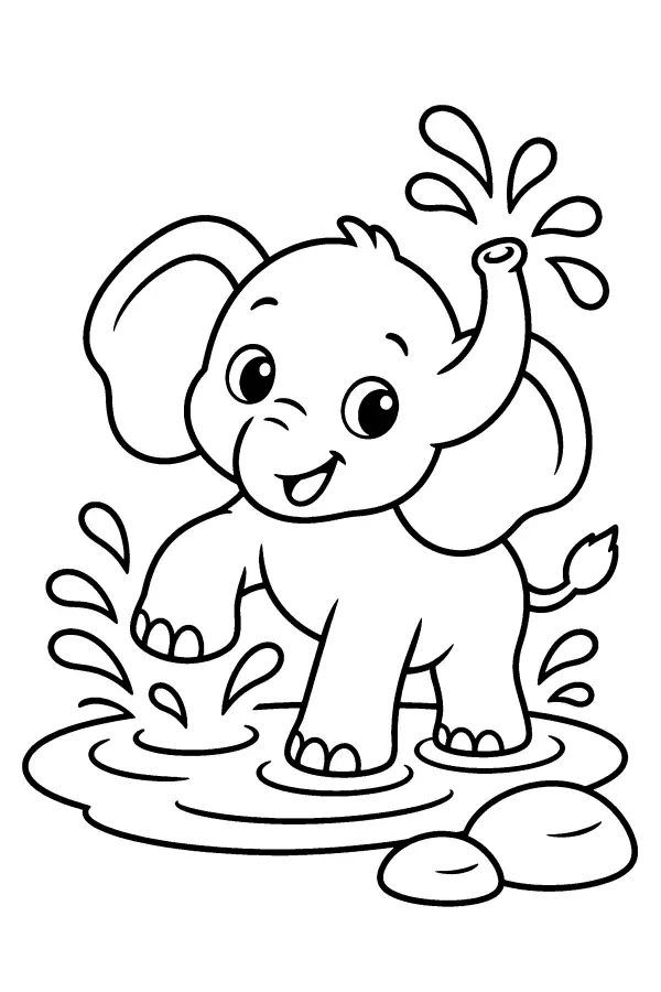 Elephant Splashing Puddle