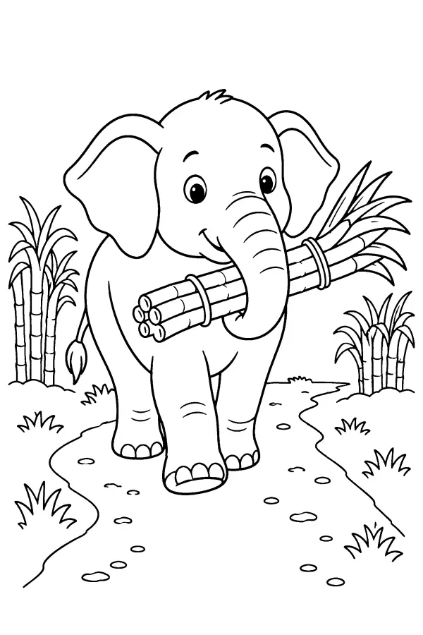 Elephant With Sugar Cane
