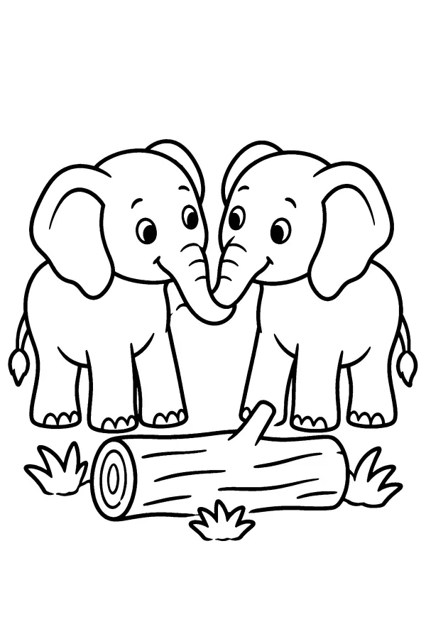 Elephants By The Log