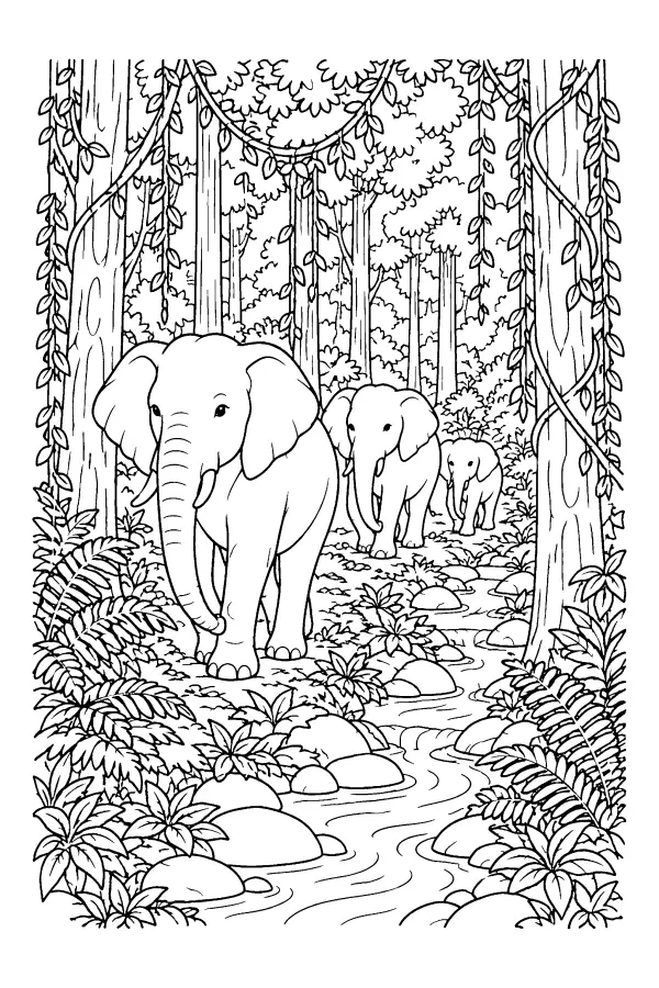 Elephants In Teak Forest