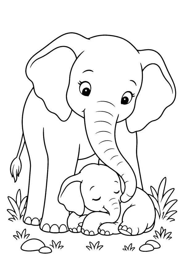 Protective Elephant Calf