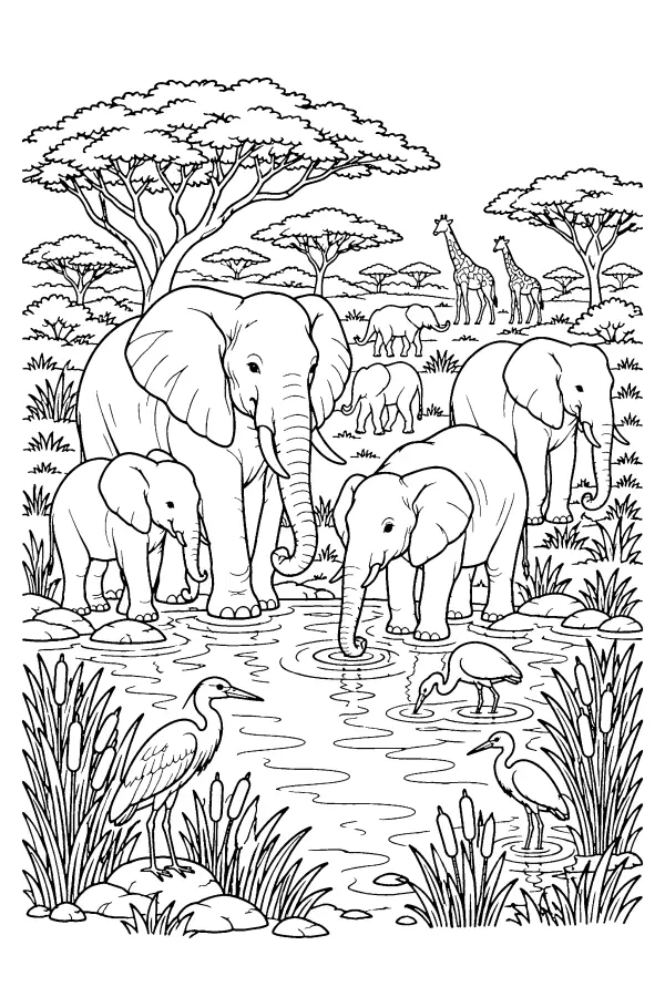 Savanna Waterhole Herd