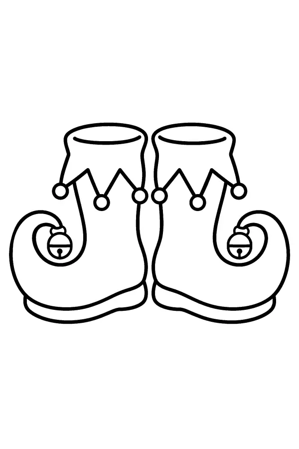 Coloriage de chaussures de lutin recourbées à grelots