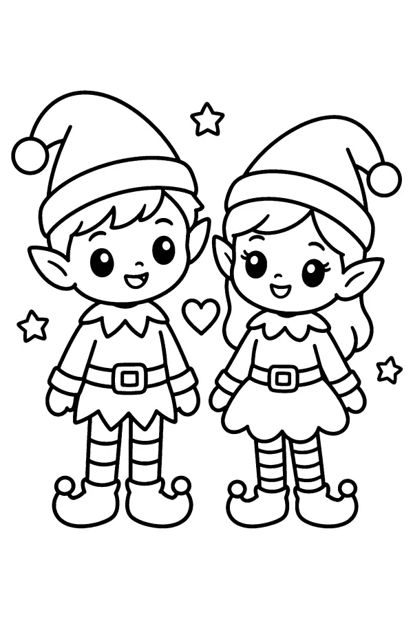 Dessin à colorier de deux lutins amis