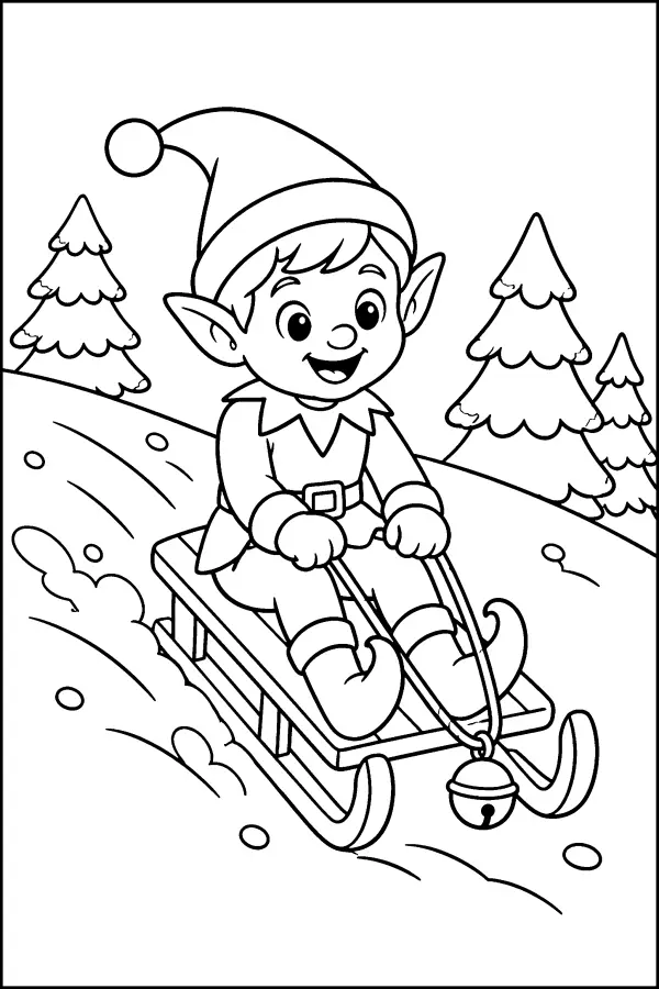 Coloriage de lutin qui fait de la luge