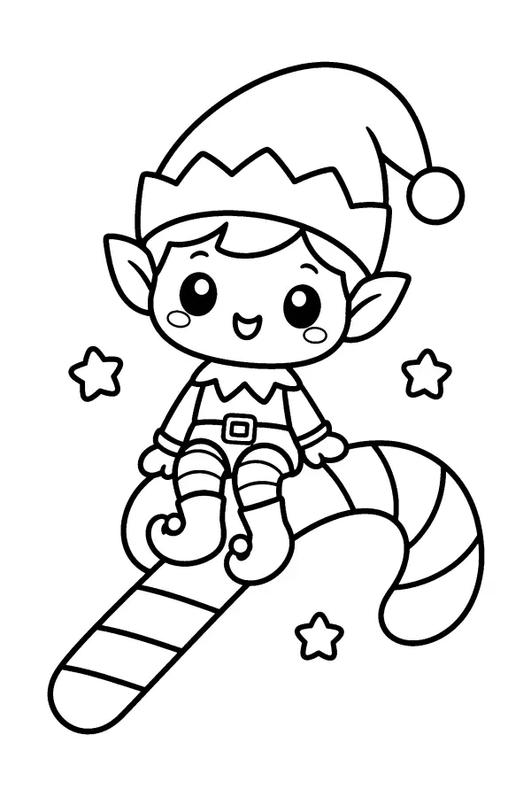 Coloriage de lutin assis sur un sucre d’orge