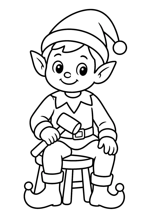 Dessin à colorier de lutin assis avec un marteau
