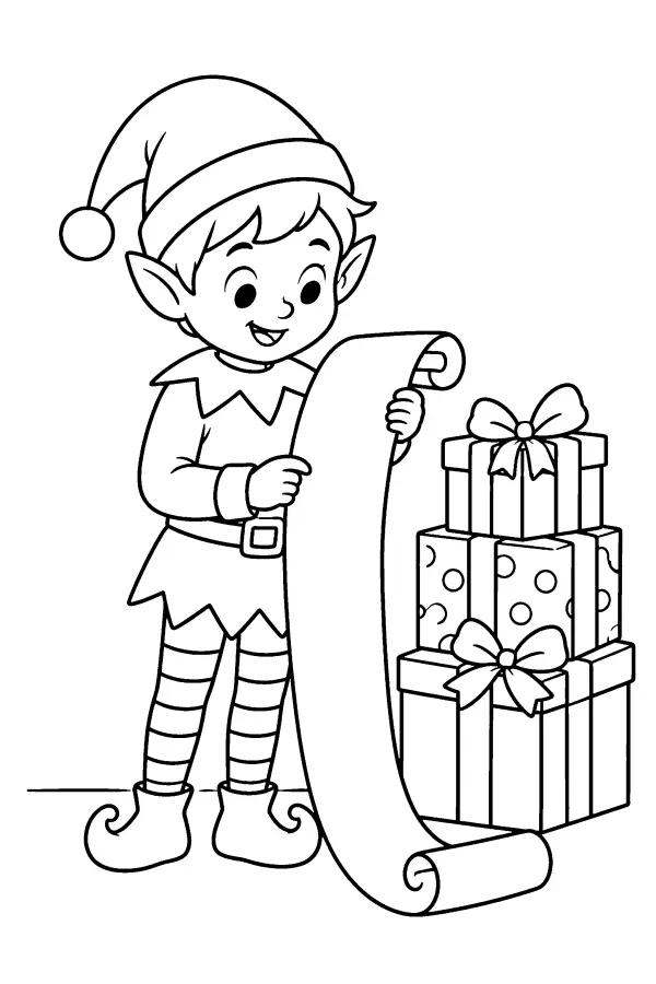 Coloriage de lutin avec un long rouleau de papier