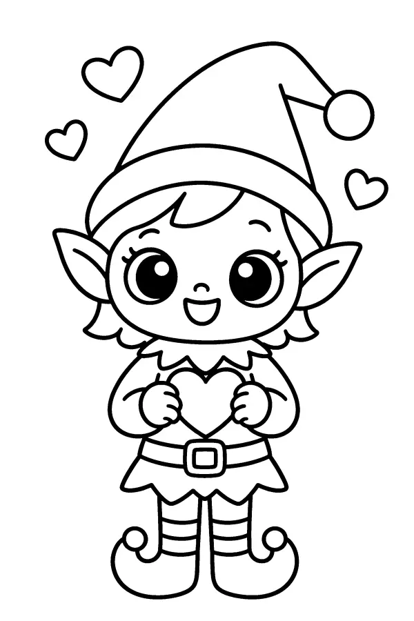 Coloriage facile de lutin qui tient un cœur