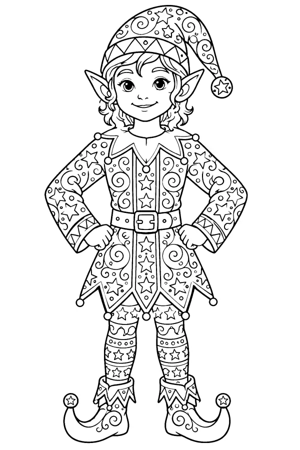Coloriage détaillé de lutin en tunique à motifs