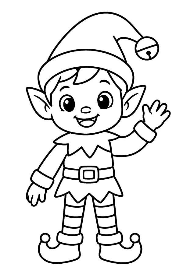 Coloriage de lutin de Noël qui salue de la main