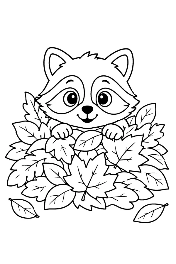 Raccoon In Leaves