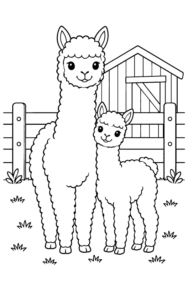 Alpaca Family At Fence