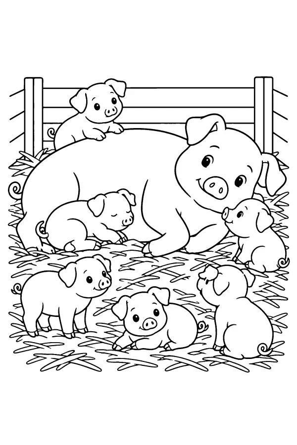 Mother Pig And Piglets