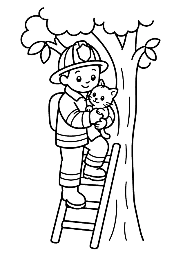 Firefighter And Kitten