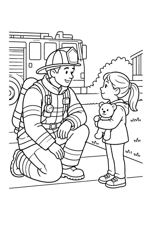 Firefighter Talks With Child
