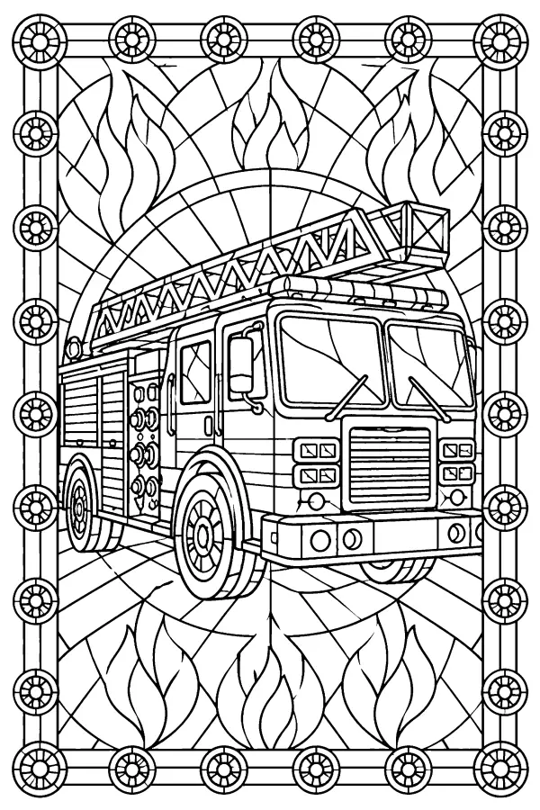 Stained Glass Fire Engine