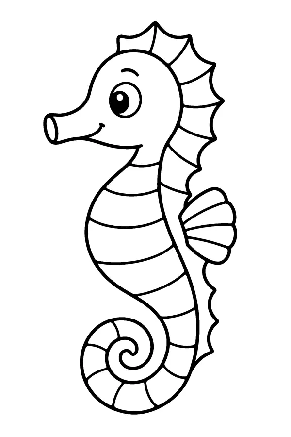 Coloriage poisson d’un hippocampe à la queue enroulée