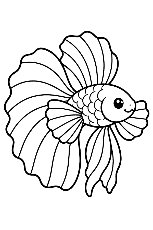 Dessin à colorier d’un poisson combattant aux nageoires fluides