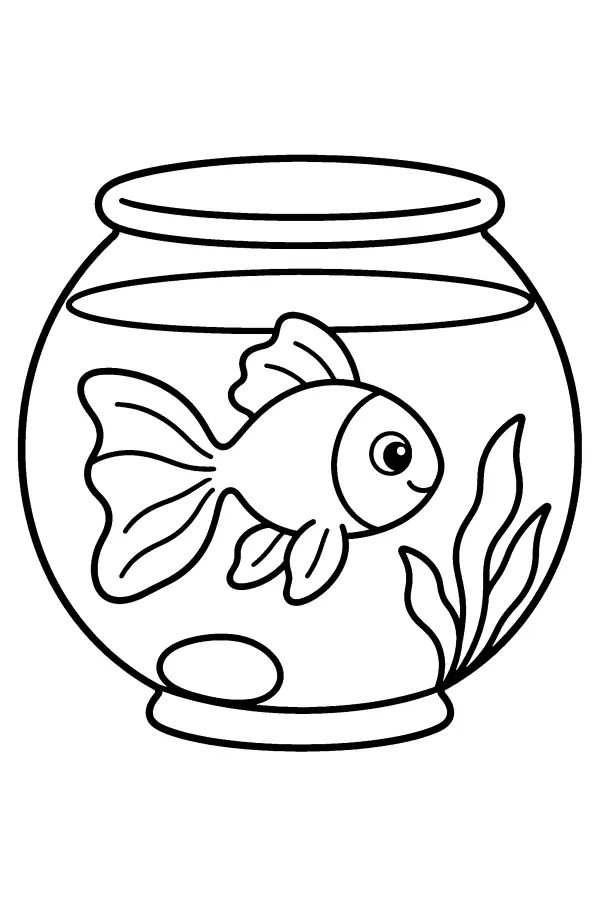 Coloriage d’un poisson rouge dans un bocal