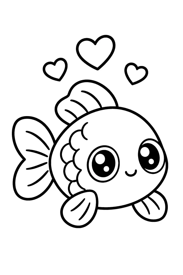 Dessin à colorier d’un poisson avec des cœurs