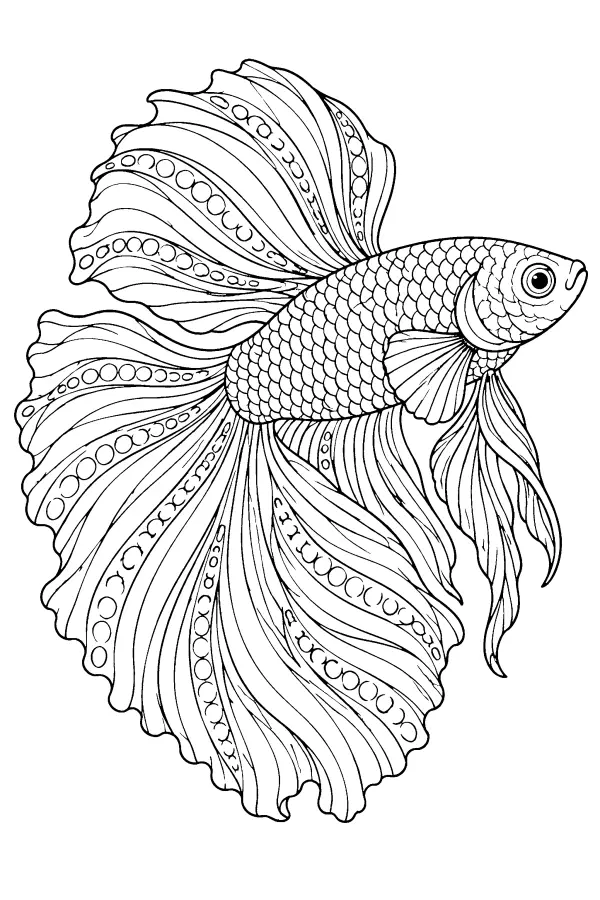 Coloriage détaillé d’un poisson combattant
