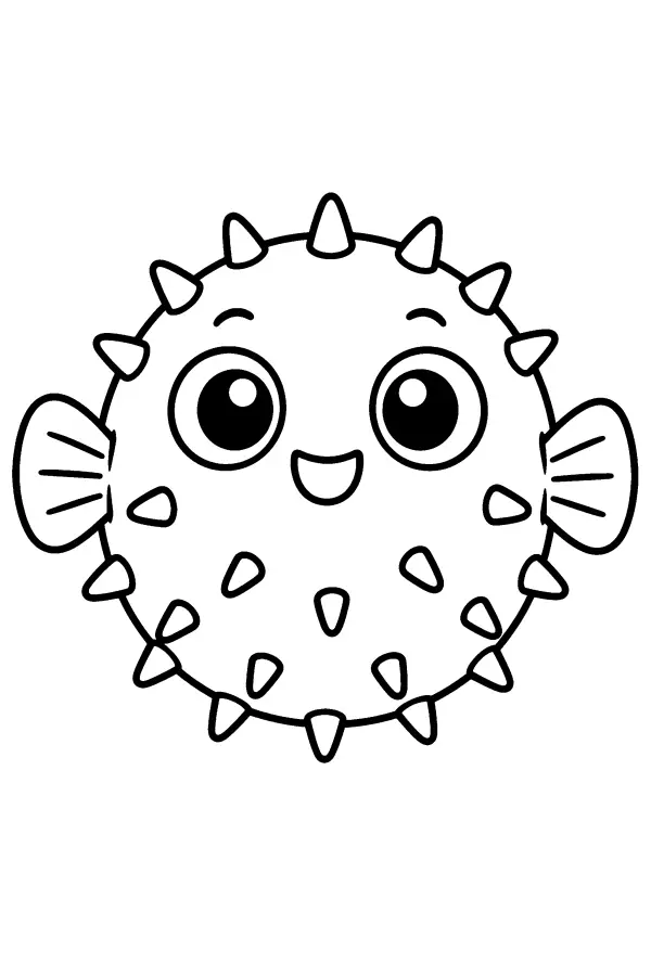 Dessin à colorier d’un poisson-globe rond