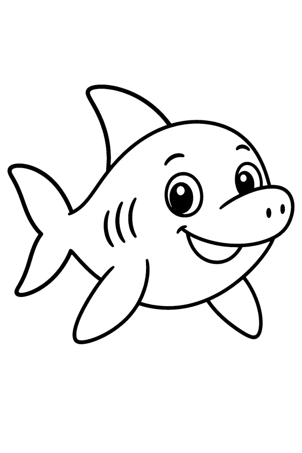 Coloriage facile d’un petit requin souriant