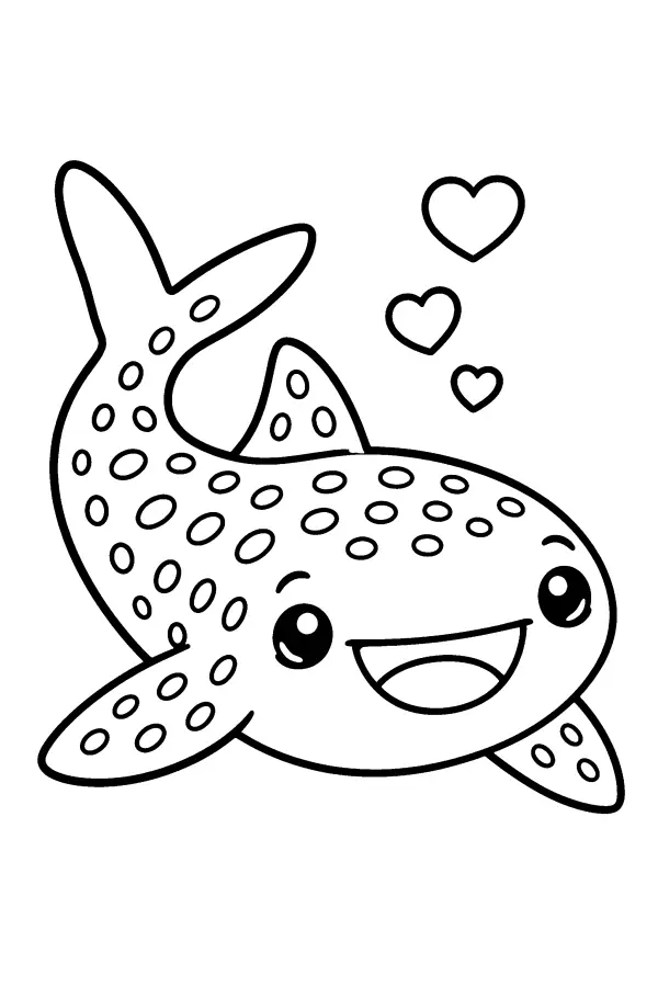 Coloriage d’un requin-baleine souriant aux bulles