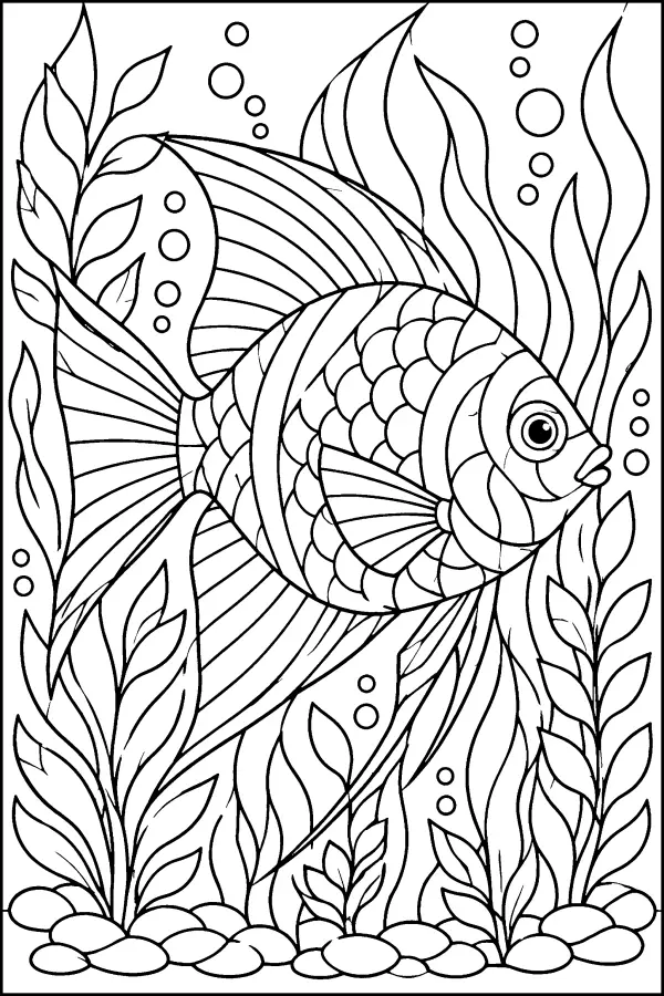 Coloriage détaillé d’un poisson en style vitrail