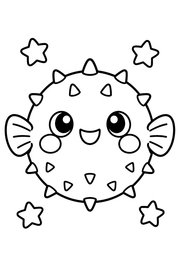 Coloriage d’un poisson-globe entouré d’étoiles