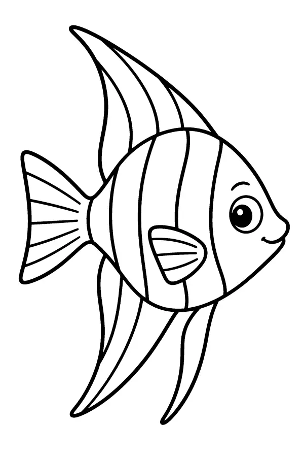Coloriage d’un poisson-ange rayé aux nageoires hautes