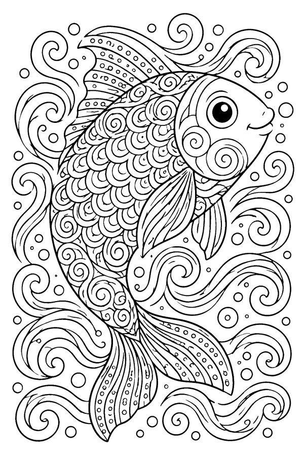Dessin à colorier d’un poisson aux motifs tourbillonnants