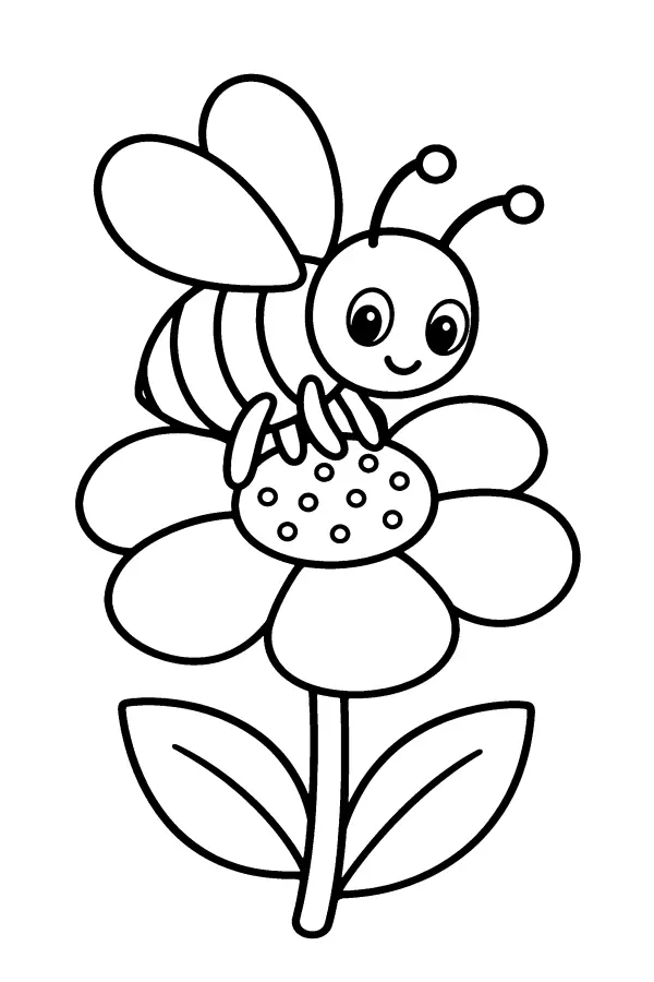 Coloriage facile d’une abeille sur une fleur